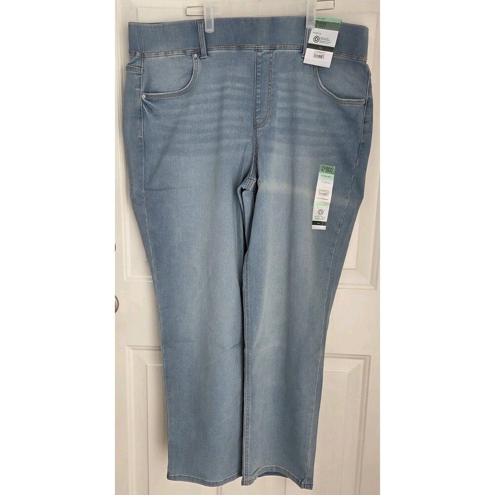 Terra & Sky Women's Plus 1X  Blue Stretch Denim Pull-On Straight Leg Jeggings
